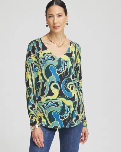 Chico's Scroll Print V-neck Sweater In Enchanted Forest Size 0/2 |