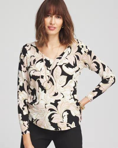 Chico's Scroll V-neck Pullover Sweater In Black Size 20/22 |
