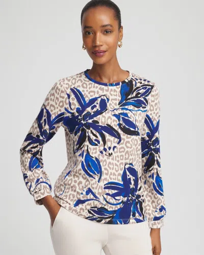 Chico's Scuba Animal Print Top In Taupe In Blue