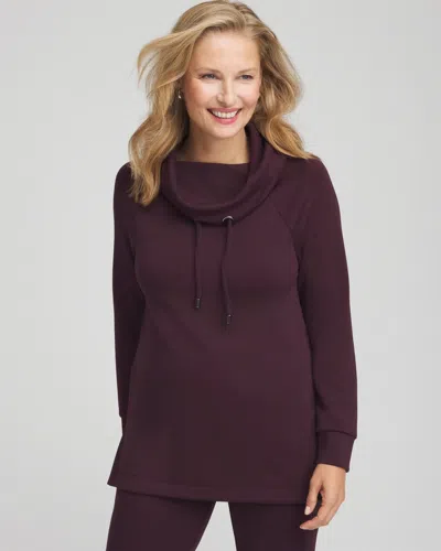 Chico's Scuba Bungee Cowlneck Tunic In Night Bloom In Burgundy