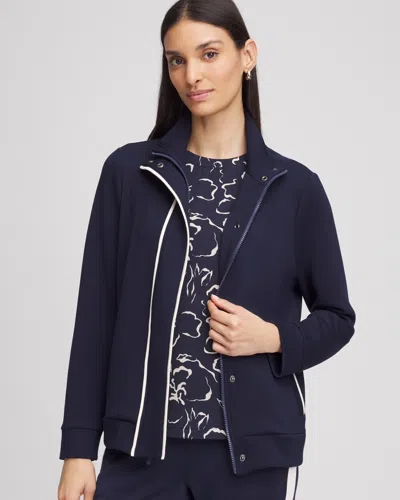 Chico's Scuba Contrast Jacket In Blue Size Xxl |  Zenergy In Classic Navy