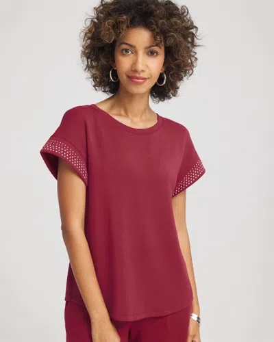 Chico's Scuba Embellished Short-sleeve Top In Russet Red