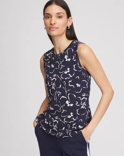 Chico's Scuba Floral Tank Top In Blue Size 20/22 |  Zenergy In Classic Navy