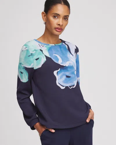 Chico's Scuba Floral Top In Blue Size 20/22 |  Zenergy In Classic Navy