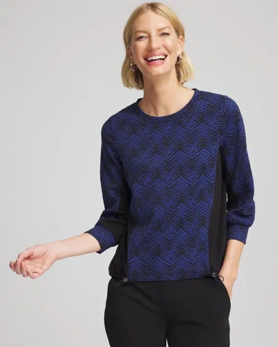 Chico's Scuba Jacquard Bungee Top In Blue In Multi