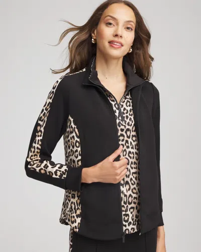 Chico's Scuba Mockneck Zip-front Jacket In Black