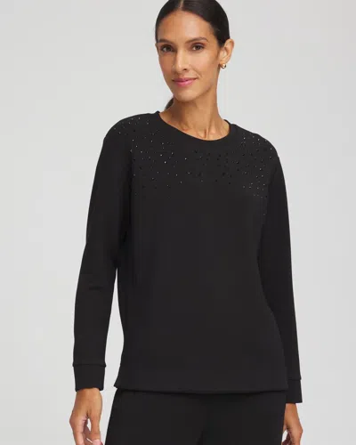 Chico's Scuba Rhinestone Pullover Top In Black