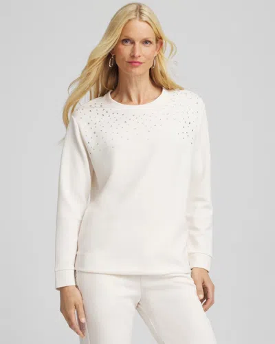 Chico's Scuba Rhinestone Pullover Top In Cream In White