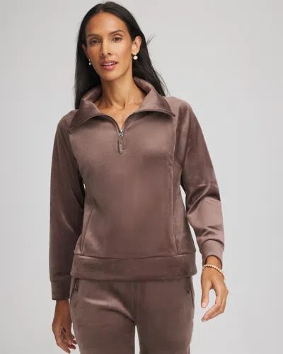 Chico's Scuba Velour Pullover In Walnut In Brown