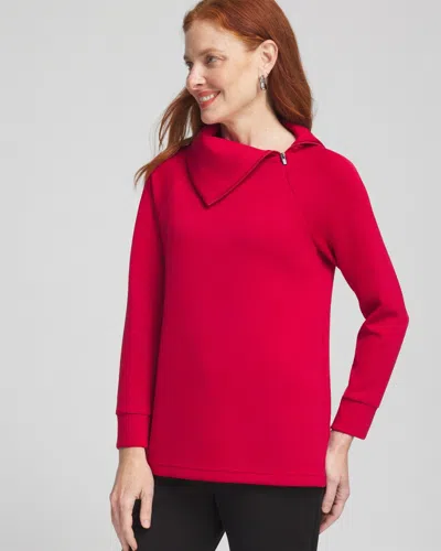 Chico's Scuba Zip Neck Tunic Top In Size 12/14 |  Zenergy In Red Allure