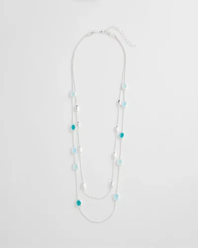 Chico's Sea Glass Effect Convertible Necklace In Metallic In Silver