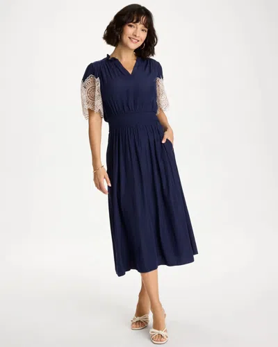 Chico's Sea Island Crinkled Maxi Dress In Blue