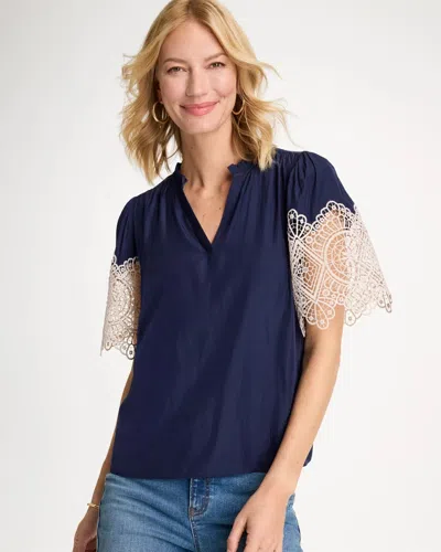Chico's Sea Island Crochet Lace Blouse In Blue