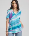Chico's Sea Print Short Sleeve Forward-seam Tee In Blue