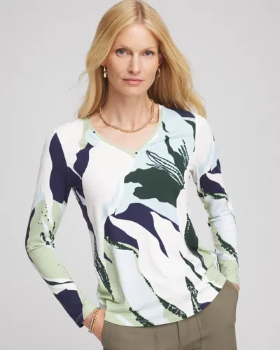 Chico's Sea-print Touch Of Cool Layering Tee In Sage Meadow