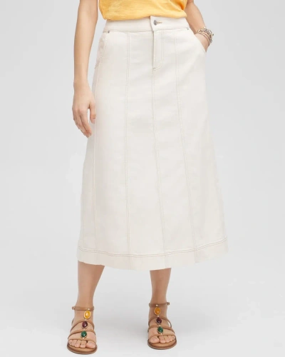 Chico's Seeded Denim Midi Skirt In White Size 10 |