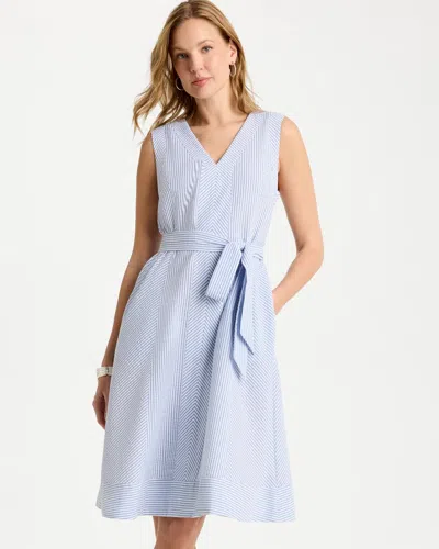 Chico's Seersucker V-neck Sleeveless Dress In Blue