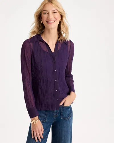 Chico's Semi-sheer Crinkle Mesh Top In Harvest Purple