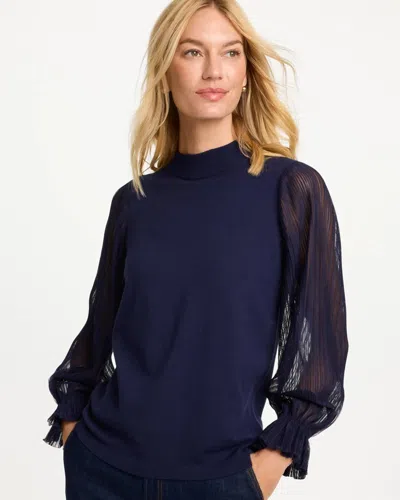 Chico's Semi-sheer Long-sleeved Sweater In Majestic Midnight In Blue
