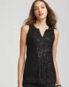 Chico's Sequin Beaded Notch Neck Tank In Black In Black