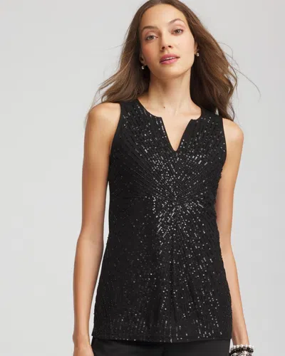Chico's Sequin Beaded Notch Neck Tank In Black
