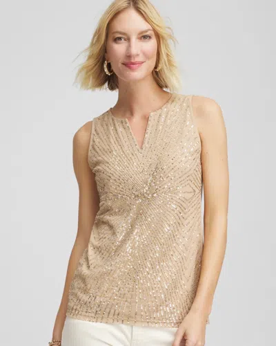 Chico's Sequin Beaded Notch Neck Tank In Champagne Fizz In Brown