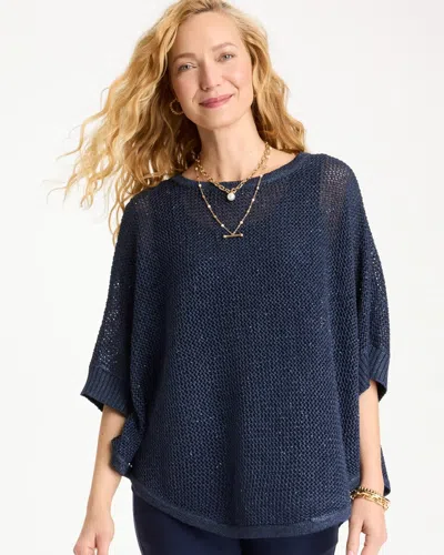 Chico's Sequin Boatneck Rounded Hem Poncho In Blue