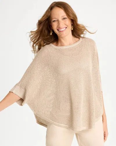 Chico's Sequin Boatneck Rounded Hem Poncho In Taupe In Neutral
