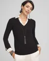 CHICO'S SEQUIN BUILT-IN SHIRT KNIT SWEATER IN BLACK SIZE 20/22 | CHICO'S