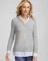 Chico's Sequin Built-in Shirt Knit Sweater In Gray In Gray