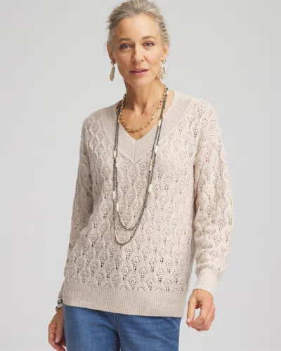 Chico's Sequin Cable Knit Pullover Sweater In White Size 4/6 |  In Cream