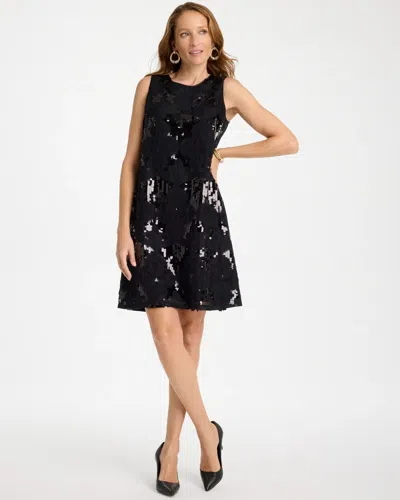 Chico's Sequin Chiffon Sleeveless Dress In Black