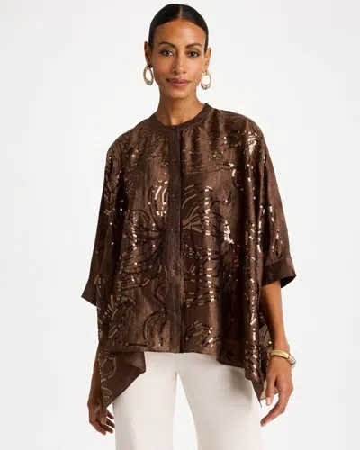 Chico's Sequin Cuffed Button Poncho In Brown