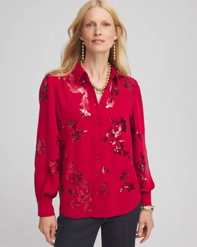 Chico's Sequin Embellished Shirt In Size 12 |  In Red Allure