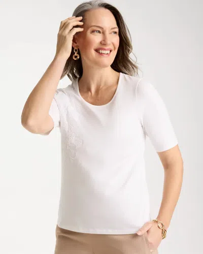 Chico's Sequin Embroidered Floral Tee In White