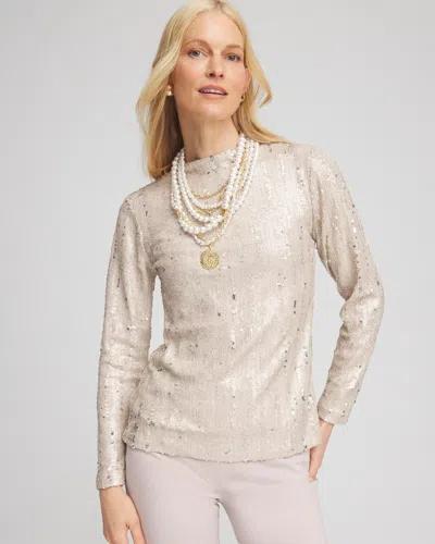 Chico's Sequin Funnel Neck Tee In Helium Size 20/22 |