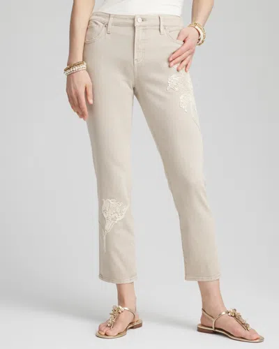 Chico's Sequin Girlfriend Cropped Jeans In Taupe Size 14 |  In Smokey Taupe