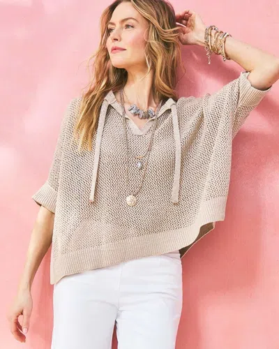 Chico's Sequin Open Knit Poncho In Denim In Gray