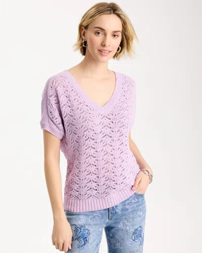 Chico's Sequin Pointelle Pullover In Orchid Mist In Purple