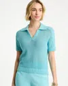Chico's Sequin Pointelle Pullover Polo Sweater In Bondi Blue In Blue