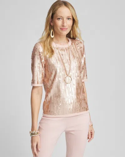 Chico's Sequin Pullover Sweater In Pink Size 12/14 |  In Rose Smoke