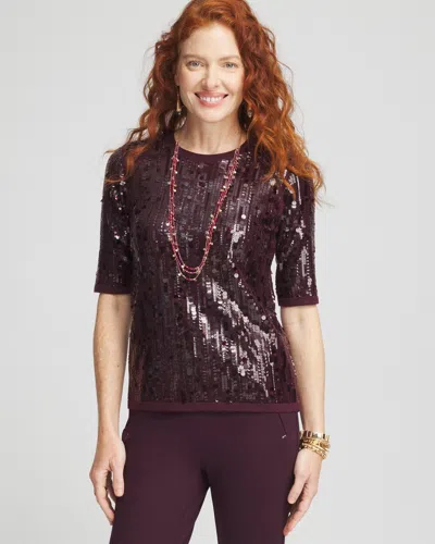Chico's Sequin Pullover Sweater In Purple Size 16/18 |  In Deep Raisin