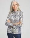 Chico's Sequin Reptile Funnel Neck Tee In Blue Size 0/2 |  In Classic Navy