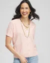 CHICO'S SEQUIN SHORT-SLEEVED CARDIGAN SWEATER IN PINK SIZE 16/18 | CHICO'S