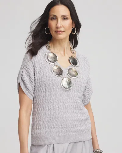 Chico's Sequin V-neck Pullover Sweater In Denim In Gray