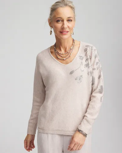 Chico's Sequin V-neck Pullover Sweater In Helium Size 4/6 |