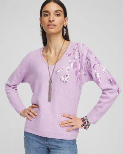 Chico's Sequin V-neck Pullover Sweater In Purple Size 12/14 |  In Charmed Violet