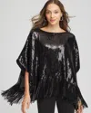 Chico's Sequins Fringed Poncho In Black In Black