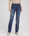 Chico's Sequins Rose Girlfriend Slim-leg Jeans In Medium Wash Denim In Multi