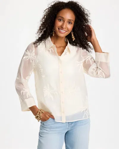Chico's Sheer Soutache Embroidered Chiffon Shirt In Soft Ivory